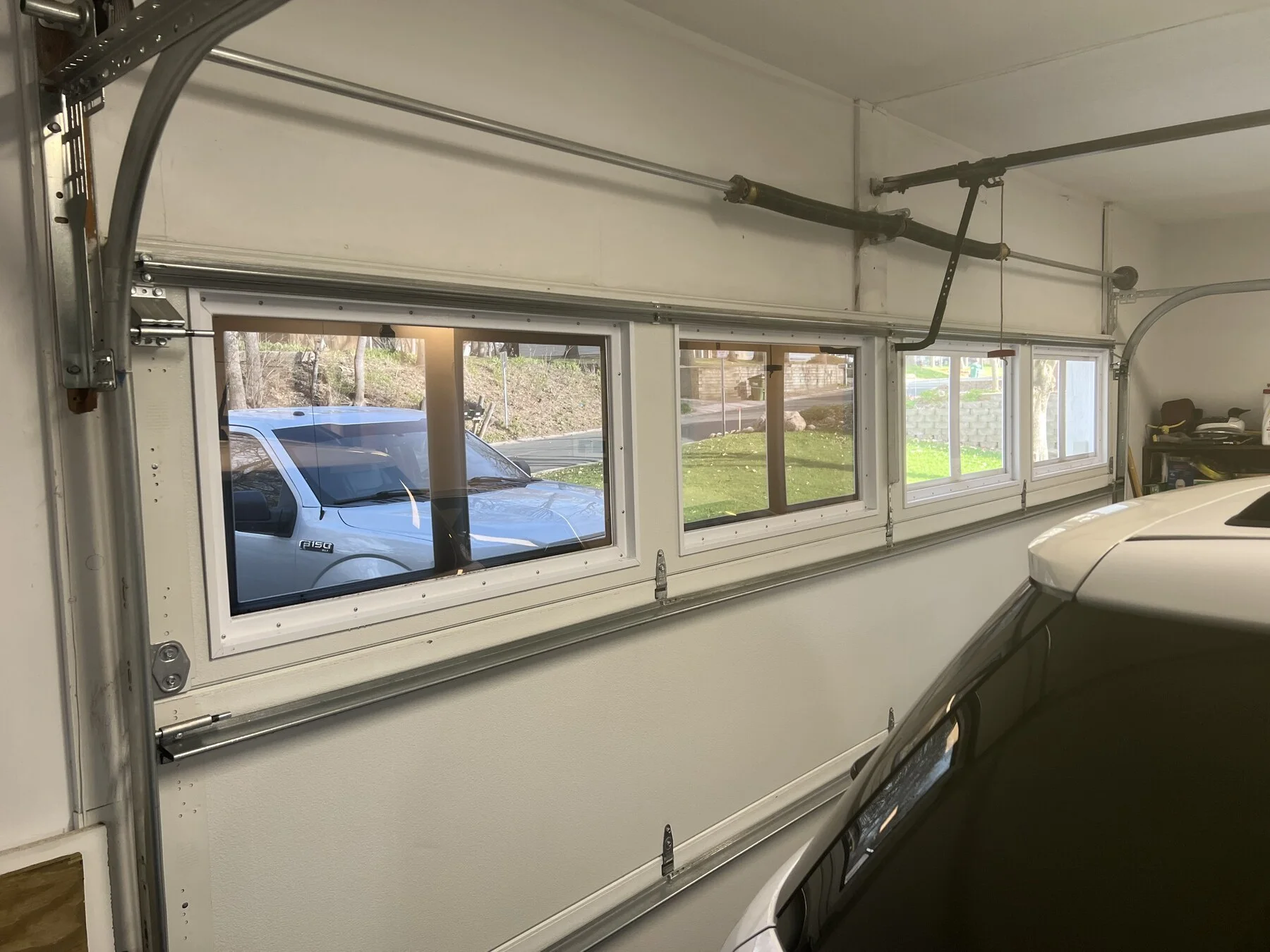 Residential garage windows viewed from inside